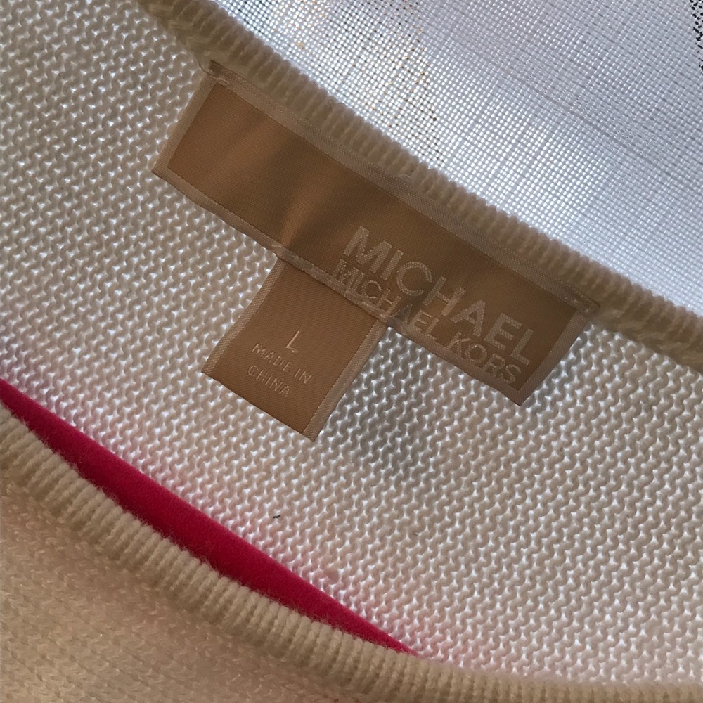 Michael Kors ivory tunic sweater gold zippers sz L